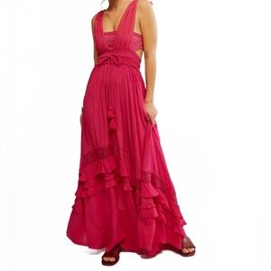 NWT Free People Santa Maria Maxi Dress Neon Pink Love Potion Size XS